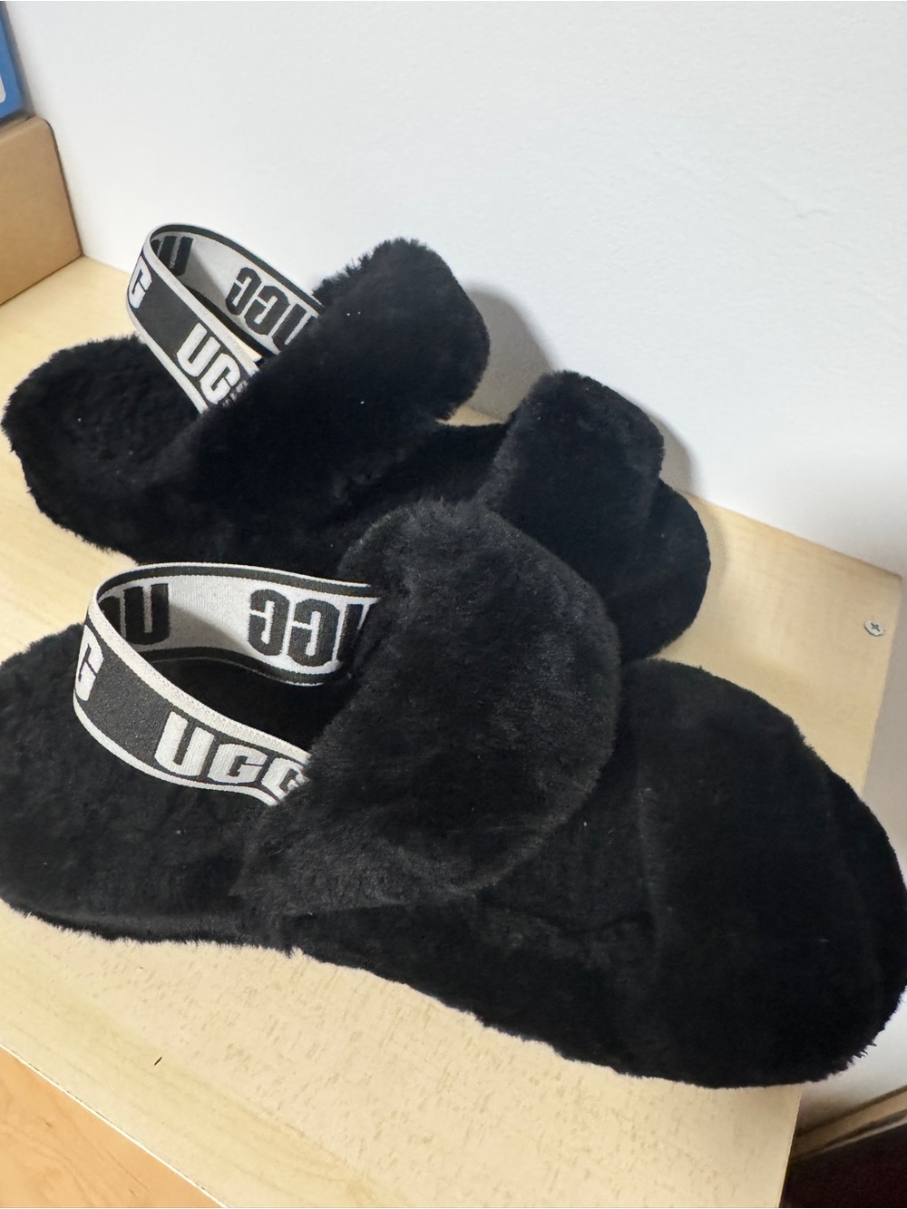 UGG Black Fluff Oh Yah slides